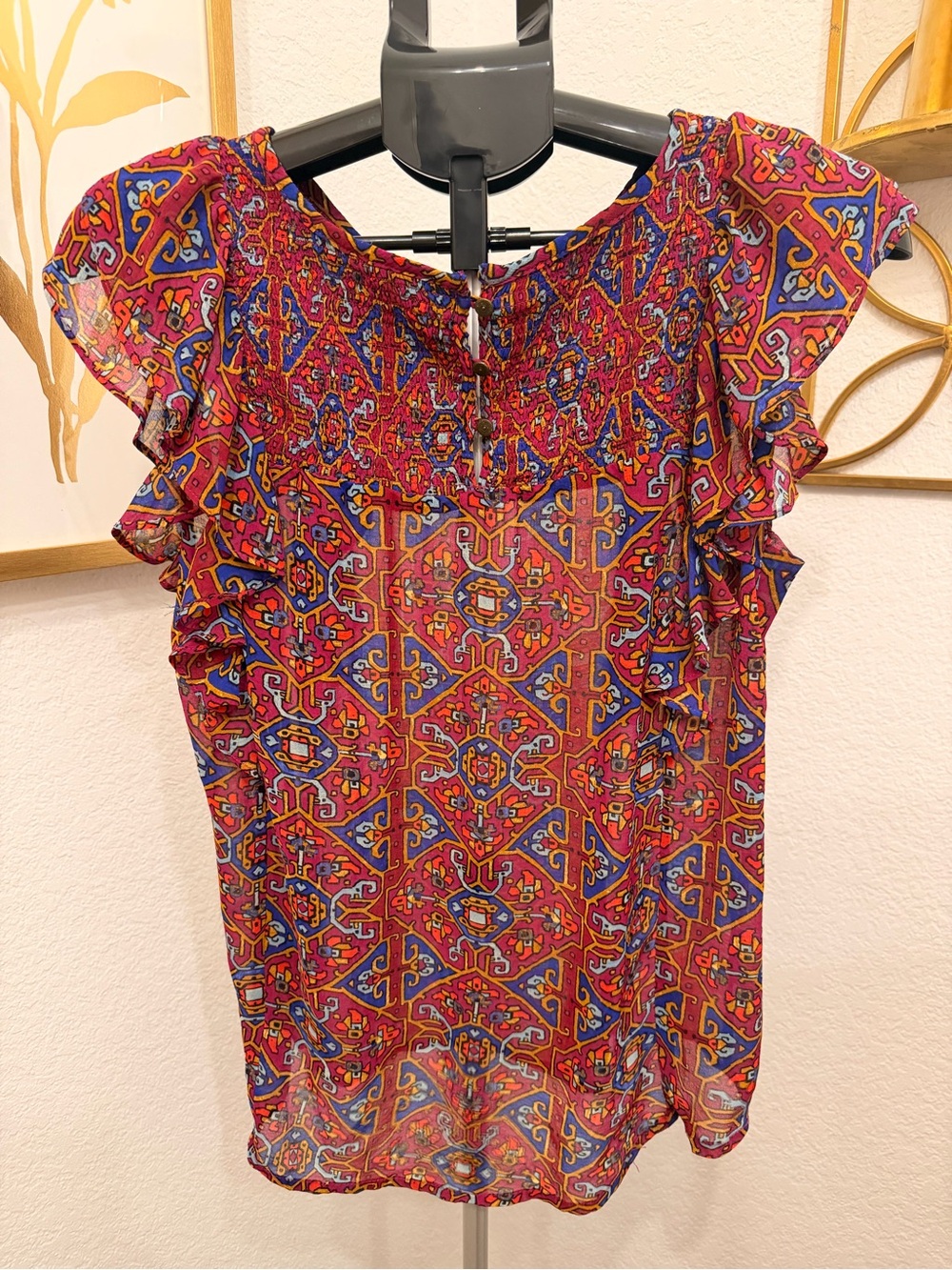 Anthropologie Woven Flutter Sleeve Multi~Color Blouse ~ Size 6 - Picture 3 of 4